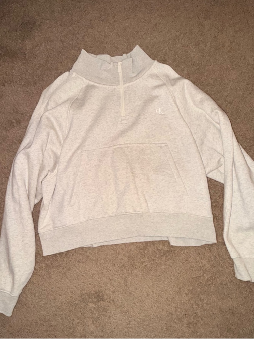 Calvin Klein Light Gray Quarter-Zip Cropped Pullover